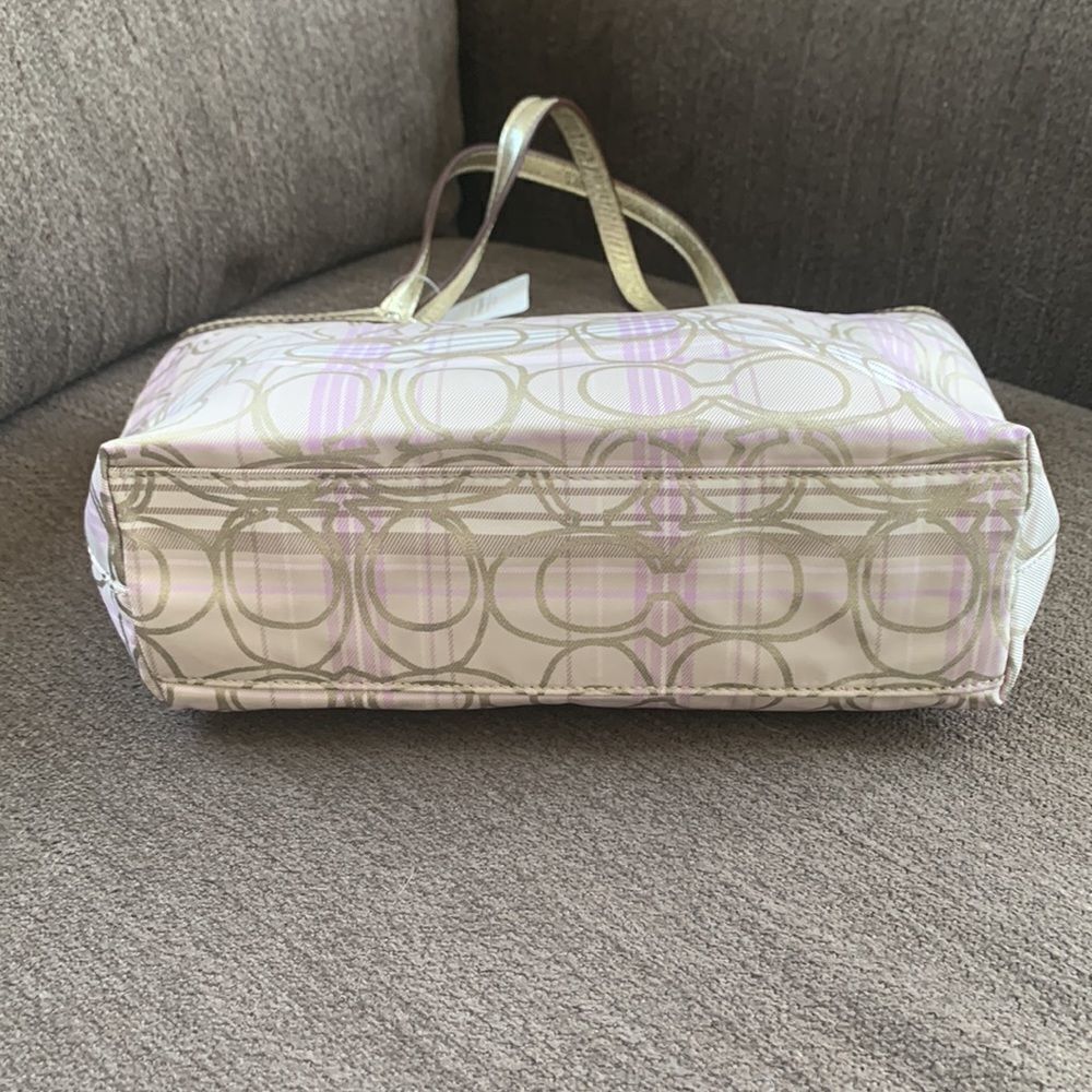 Coach tote mini gold and purple plaid NWT - Picture 4 of 12